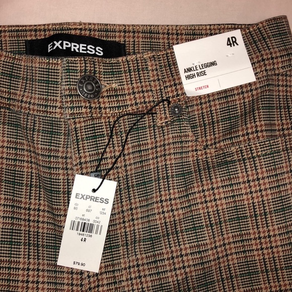 Express High Waisted Plaid Stretch Ankle Leggings - Picture 3 of 6